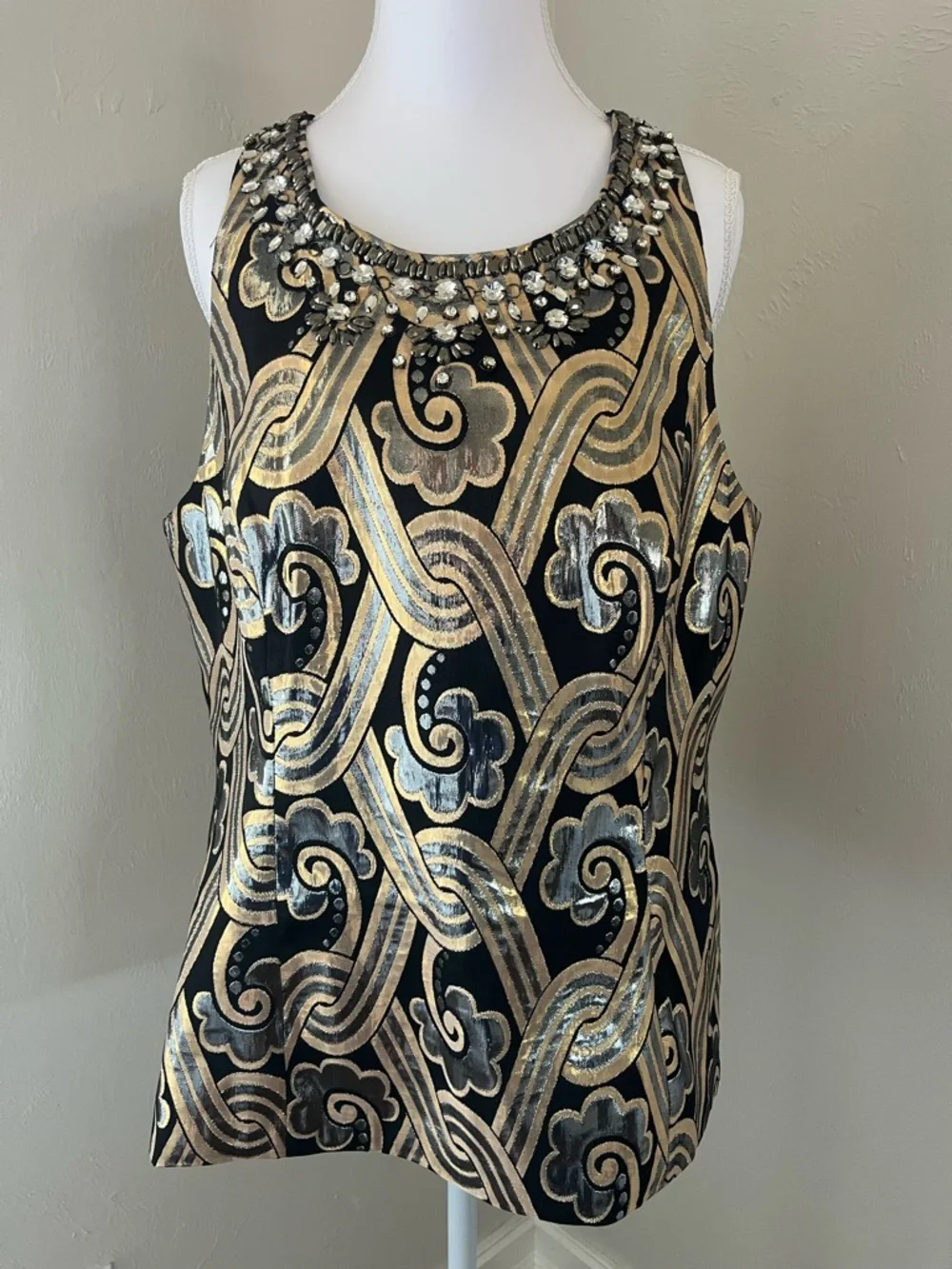 Lilly Pulitzer Black Gold Silver Embellished Sleeveless Blouse (NWT) - Picture 3 of 12